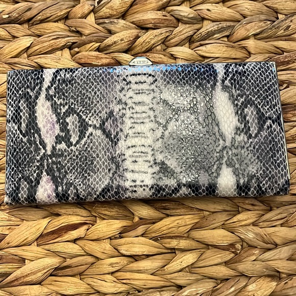 Lodis Accessories - Lodis Framed Clutch Wallet Leather Brown Snakeskin Print